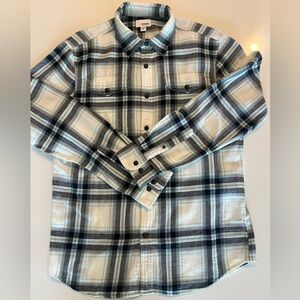 Sonoma -  Men’s Med Flannel White/Bk/Turq Window Pane Plaid